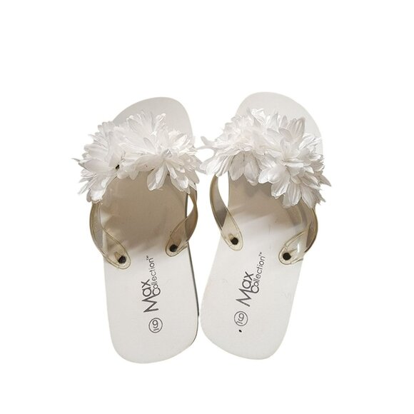 Max Collection Womens White Floral Flip-Flops With Clear Straps Size 9 - Picture 1 of 6